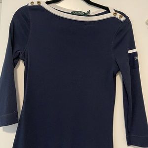Brand NEW Ralph Lauren long sleeve top. Navy blue. Button detail MEDIUM